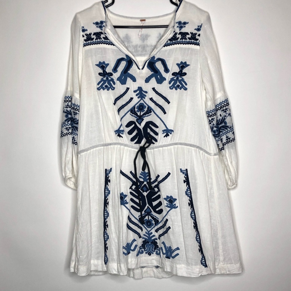 Embroidered White and Blue Women's Top